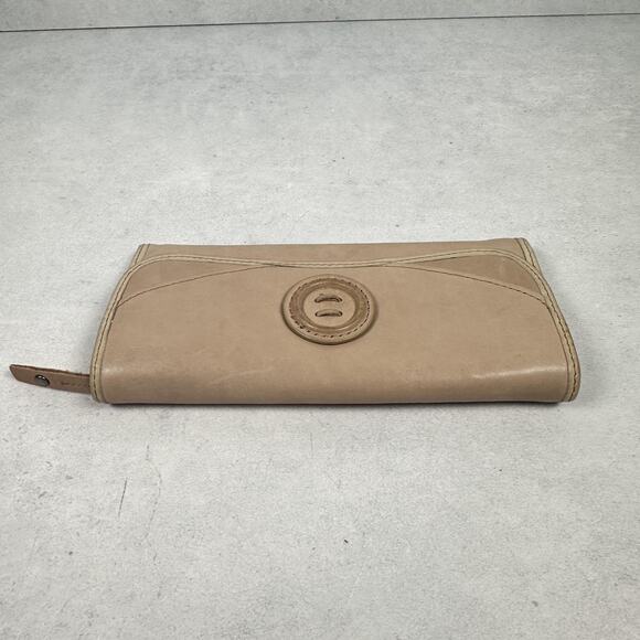 Fossil Wallet Womens Tan Genuine Leather Clutch Organizer Leaf Lining Print - Picture 3 of 9